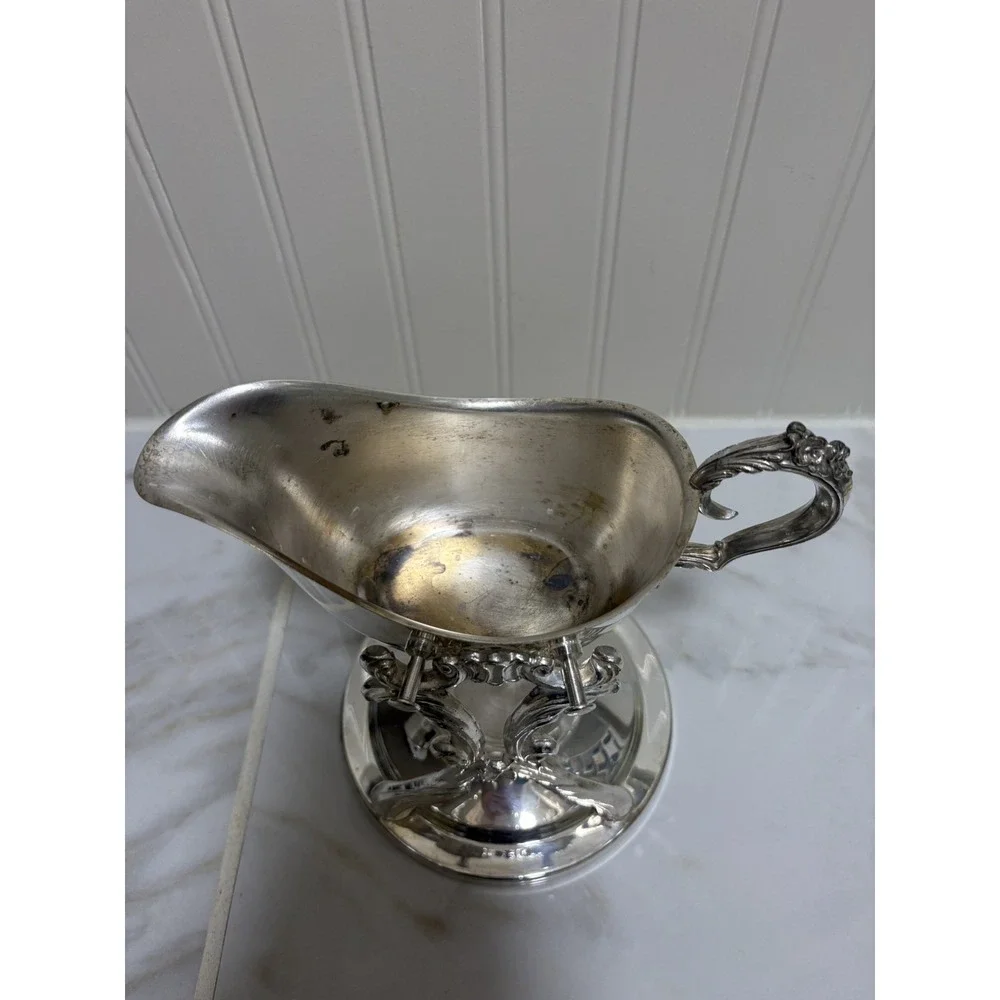 FB Rogers Silver Co. Silver Plate Gravy Boat on Heating Stand